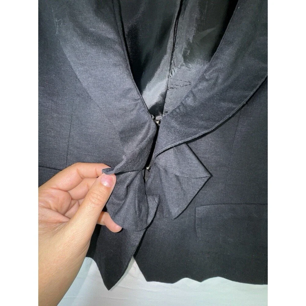 New York & Company Black Linen Stretch Size 6 Blazer‎ Ruffle Jacket Work Classic